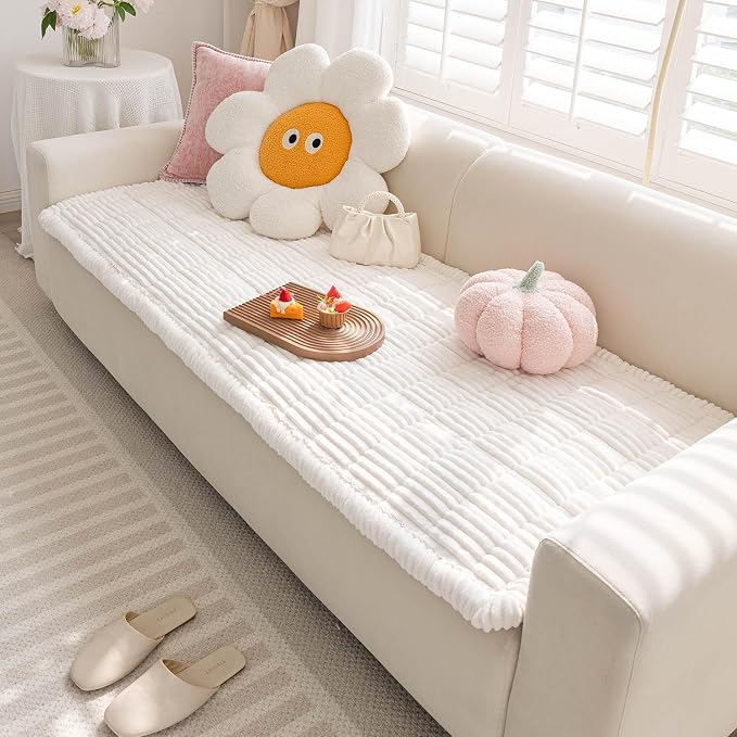 Couch Cover for Dogs Washable, Non-Slip Pet Couch Covers for Sofa, Fuzzy Dog Couch Cover Blanket for Furniture Protector (Z-White, 27.6" x 59"/70 x 150cm)