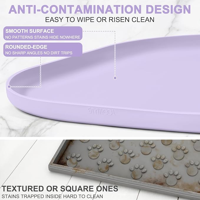 SMILOOL Waterproof Silicone Pet Food Mat with Raised Edge for Dog & Cat | 24" x 16" Non-Slip Pet Feeding Mats with Lip for Food & Water Bowl, Food Grade, Easy Cleaning, Light Purple