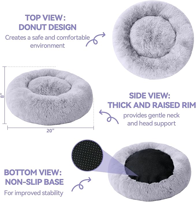 Large Dog Bed, Washable Plush Donut Dog Bed, 36 Inch | Extra spacious plush dog cushion with calming support for large dogs enjoying daily recovery, cozy naps and indoor comfort.