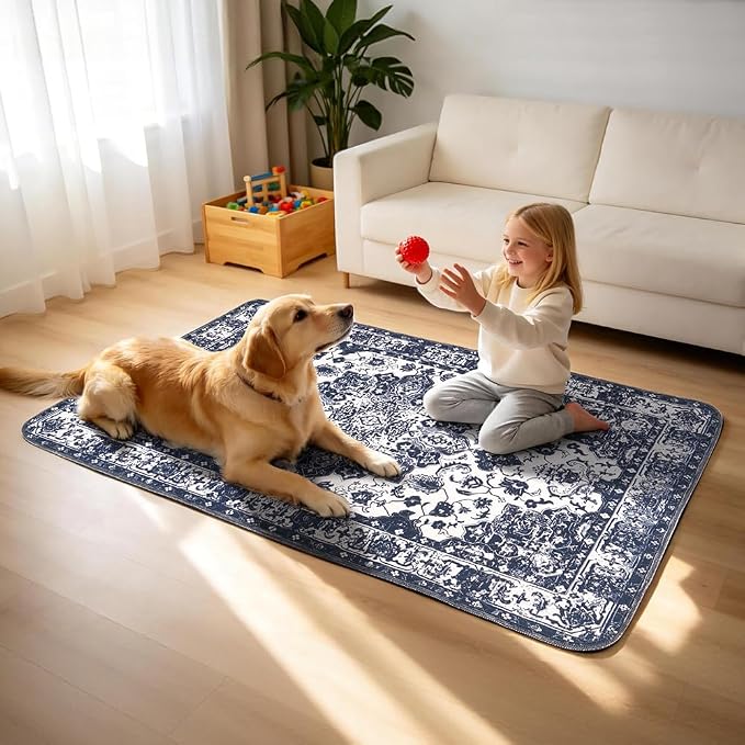 Washable Pee Pads for Dogs, 2 Pack Reusable Puppy Training Pads 60"x48" Super Absorbent Waterproof Dog Training Pads, Non-Slip Potty Pads, Whelping Pads Litter Mat Navy Blue