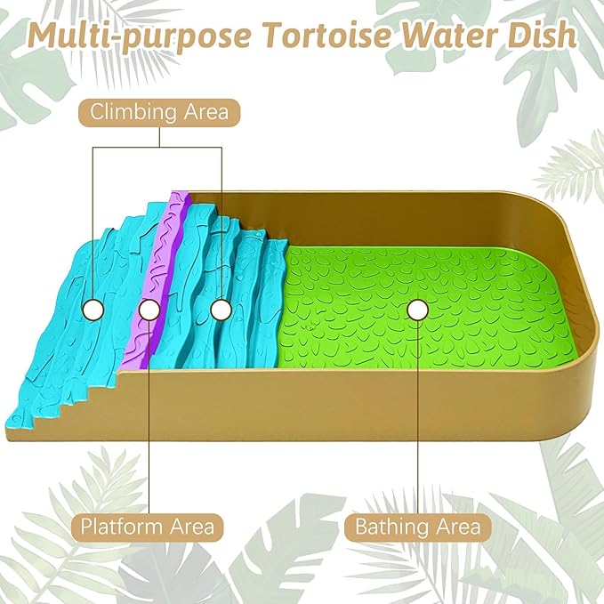 PINVNBY Reptile Bathing Pool Plastic Tortoise Food Dish with Ramp Reptile Food Dish & Water Bowl Tortoise Habitat Accessories for Frog Lizard Box Turtle