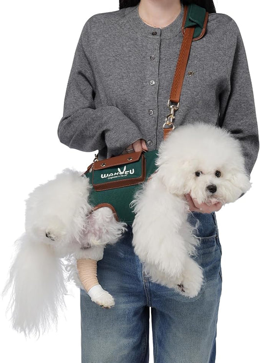 Wakytu Dog Lift Harness Dog Carrier Sling for Small Dogs & Cats,XS | stylish puppy sling carrier with handle & pocket,adjustable leash,walking & travel