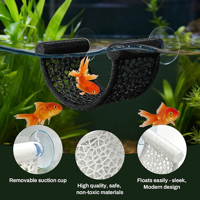 Betta Fish Hammock, White Floating Resting Leaf with Suction Cup - Aquarium Perch Ledge for Bettas, Shrimp, and Nano Fish - Minimalist Tank Decor & Accessory (Black)