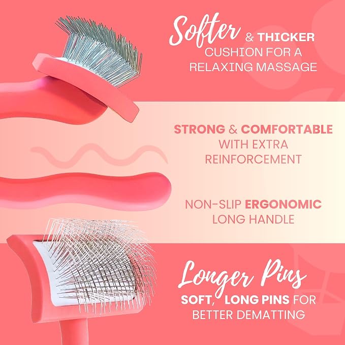 Slicker Brush for Dogs - Long Pin for Poodles, Doodles & Long Haired Dogs, Deshedding & Dematting Tool, Slicker Dog Brushes for Grooming (Coral, Flat Medium)