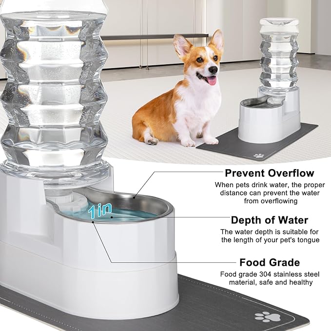 Distributeur d'eau automatique pour animaux RIZZARI, distributeur d'eau en acier inoxydable par gravité, 100 % sans BPA, grand abreuvoir pour chats et chiens de petite et moyenne taille (8L, blanc vif)