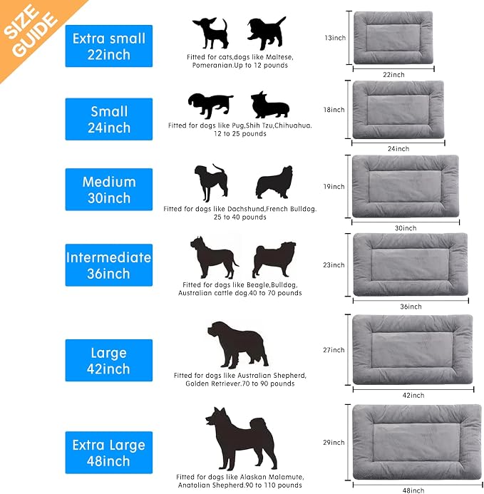 Dog Crate Pad Washable Dog Bed for Crate Extra Large Cozy Mat 48-Inch Gray | Ultra Soft Kennel Pad,Anti-Slip Bottom,Fits for Most Metal Crates,Comfortable Sleeping Pet Mat