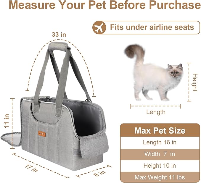 Dog Purse Carrier for Small Dogs Cats Rabbits Up to 12lbs, Lightweight Pet Sling Carriers with Crossbody Strap, Portable Puppy Soft Sided Tote Bag Carrier for Vet,Hiking,Travel Gray
