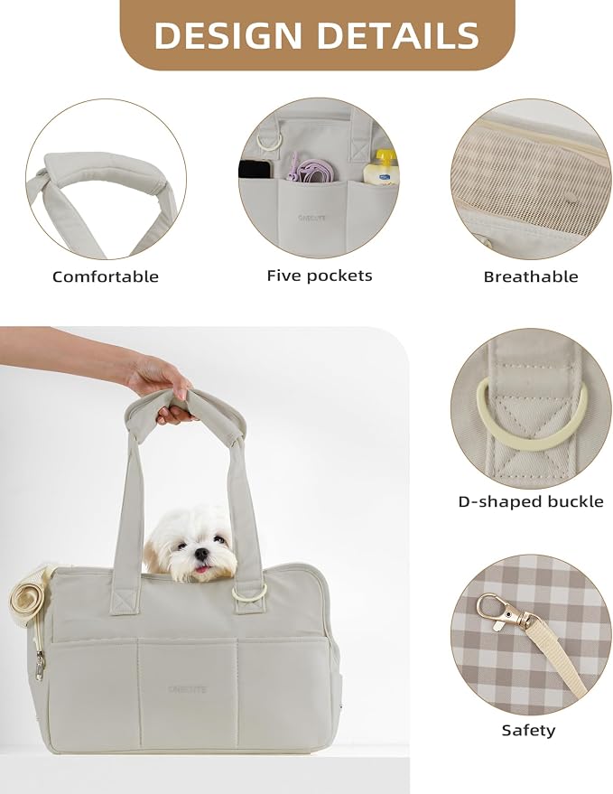 ONECUTE Dog Carrier for Small Dogs Rabbit cat with Large Pockets, Cotton Bag, Dog Carrier Soft Sided, Collapsible Travel Puppy Carrier (Grey, 17" L x 7.5" W x 12" H)