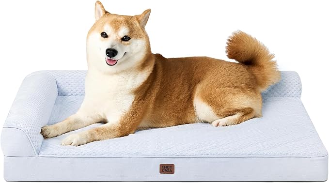 EHEYCIGA Memory Foam Dog Bed for Crate, Large Orthopedic Dog Bed, Washblue | Washable Removable Cover, Waterproof Flat Pet Sofa Couch with Nonskid Bottom, 36x27x6