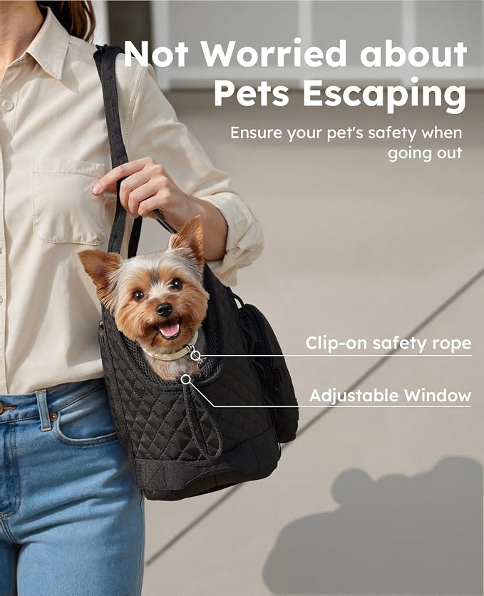 Pecute Dog Purse Carrier, Dog Carrier with Pockets for Small Dogs, Fits Dogs 5 lbs to 9 lbs, Cat and Puppies Tote Bag, Outing, Travel, Vet, Black | Breathable,Foldable,Large Pocket,Built-in safety Rope,Machine washable,Under 9 Lbs