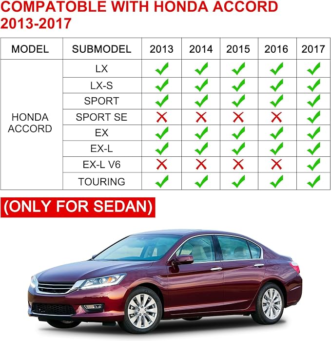 Floor Mats & Trunk Mat Fit for 2013-2017 Honda Accord(Only Sedan),All Weather Protection TPE, Anti-Slip Floor Mats & Cargo Liner for 2013-2017 Honda Accord Accessories