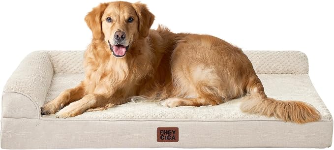 EHEYCIGA Extra Large Dog Bed Othorpedic, Memory Foam XL Dog Bed with Washable Removable Cover, Waterproof Pet Sofa Couch XLarge Size Dogs with Nonskid Bottom, 44x32x6.5, Beige | Washable Removable Cover, Waterproof Flat Pet Sofa Couch with Nonskid Bott...