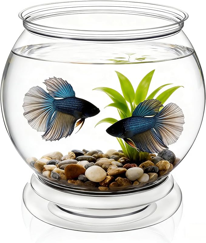 38 oz Mini Plastic Fish Bowl, Decorative Small Fishbowl, Clear Round Small Fishbowl Aquarium, Unbreakable Plastic Betta Fish Tank for Centerpiece Vases, Party Decorations and Home Decor