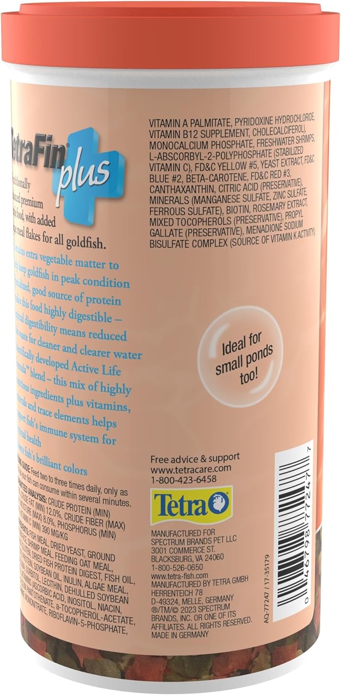 TetraFin Plus Goldfish Flakes 7.06 Ounces,Balanced Diet,with Algae to Promote Health,(Pack of 2)