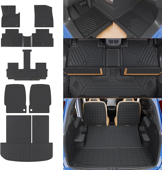 Rongtaod Floor Mats Compatible with 2020-2025 Hyundai Palisade 7 Seats Cargo Mat 2nd&3rd Row Kick Mat 2024 Palisade Accessories (2nd Row Backrest Mat+Trunk Mat with Backrest Mat+Floor Mats)