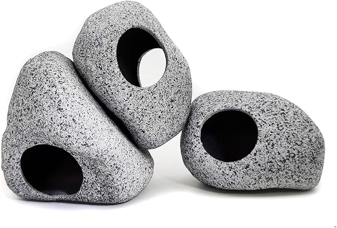 JIH Aquarium Decorations Rock, Ceramic Shelters - Shrimp Habitat, Breeding Tube, Hiding cave, Stackable Fish Tank Decor Cave for Hiding, Betta Fish (J101+J001x2)