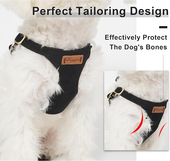 Puppytie Small Dog Harness with Multifunction Dog Leash,Lightweight Soft Adjustable No Choke Escape Proof Pet Harness Vest Pet Harness Vest,Black,M