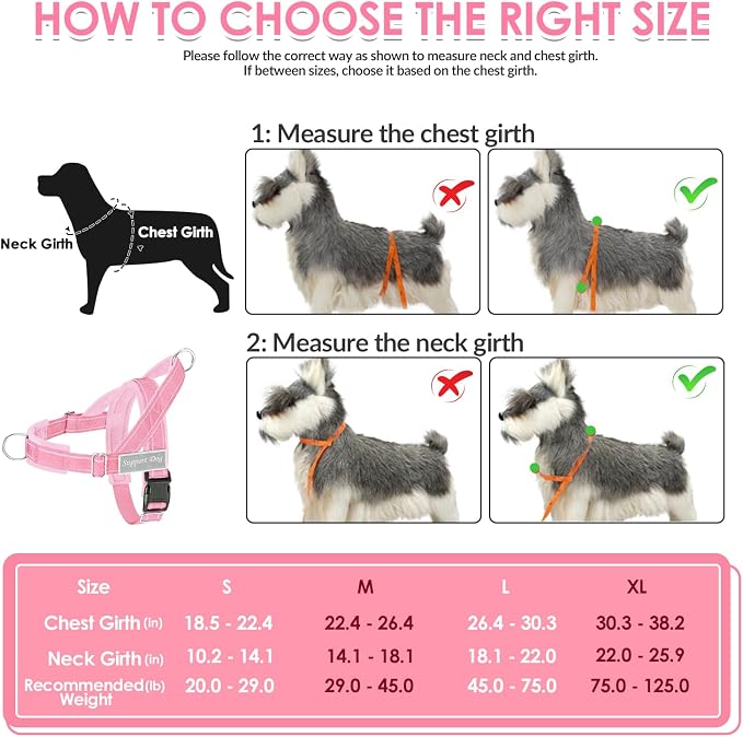 SlowTon No Pull Dog Harness with Front Clip - Heavy Duty, Soft Padded | Neck & Chest Adjustable, Tactical Pet Vest and Leash Set for Large Medium Sized Dogs, for Easy Walk & Training, Pink S