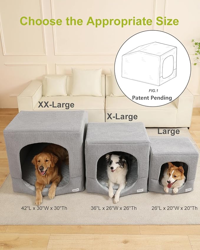 Hovicaed Indoor Dog House Large Sized Dog Tent with Covered Dog Bed 36x26in | Enclosed Dog Cave Bed With Washable Removable Cover-Pet Orthopedic Egg-Crate Foam Cushion Sturdy Frame For Inside Dog House