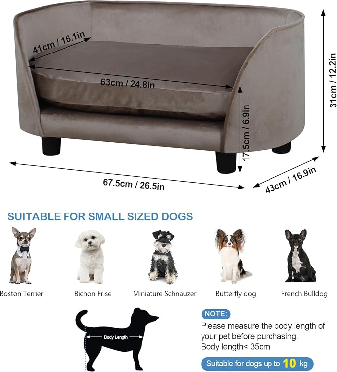 Pet Sofa Bed,Cat Sofa Couch,Small Dog Beds,Pet Sofa Couch, Cat Beds,Wooden Frame and Velvet Fabric and Washable Cushion, Comfy Dog Couch for for Small Dogs &Cats&Puppy (Brown)