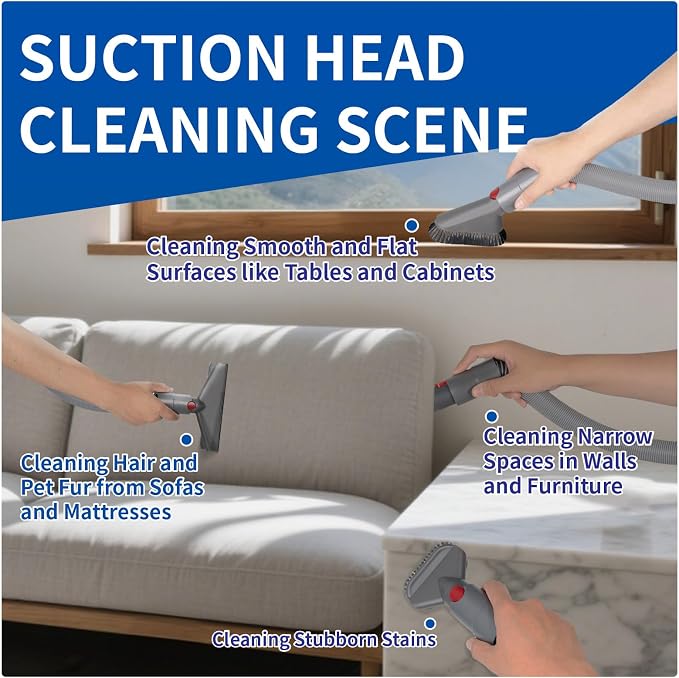 Vacuum Attachment Kit Compatible with Dyson V7 V8 V10 V11 V15 Cleaner | Flexible Extension Hose Mattress Tool Stiff Brush Soft Bristle and Flexible Crevice Tool for Home Cleaning
