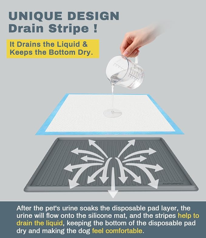 Thick Silicone Pet Pee Pad Holder, Medium Tray for 22" x 22" Disposable Pads, Raised High Edge Leak-Proof Training Mat for Puppy, Dogs, Cats