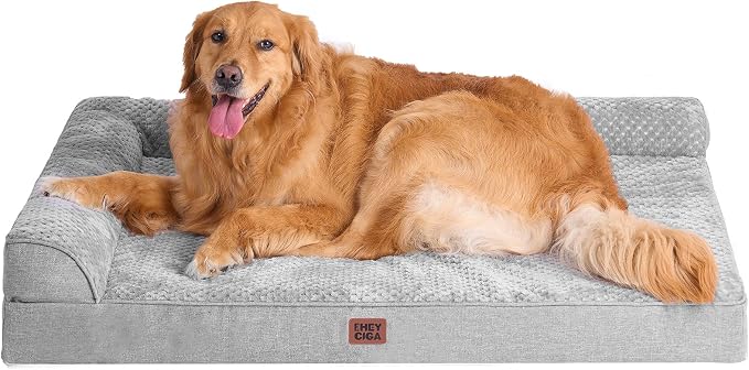 EHEYCIGA Memory Foam Dog Bed, Large Size Orthopedic Dog Bed, Grey | Washable Removable Cover, Waterproof Flat Pet Sofa Couch with Nonskid Bottom, 44x32x6.5