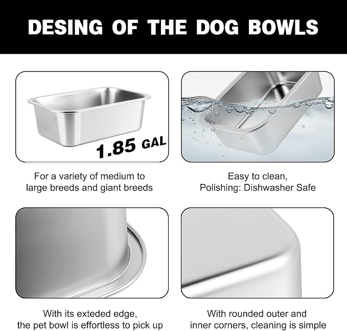 Metal Elevated Dog Bowls – 3 Adjustable Heights (9.2"-12") with 1.85GAL Stainless Bowl, Elevated Dog Bowls Medium/Large Breed, Elevated Dog Water Bowl, Neck & Joint Protection