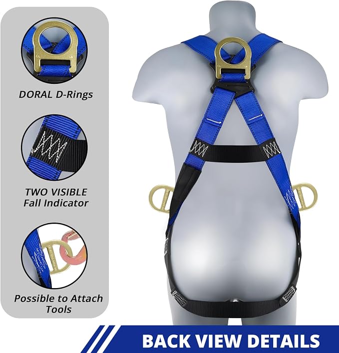 TRSMIMA Safety Harness Fall Protection - Safety Harnesses Construction Kit | Fall Arrest Full Body Safety Harness with Shock Absorbing Lanyard Tongue Buckle