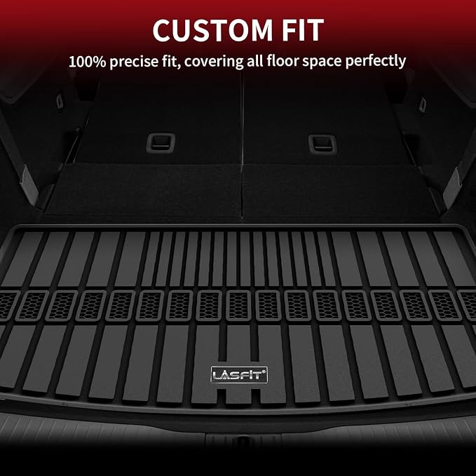 LASFIT Cargo Mat for Jeep Grand Cherokee L 2021-2025 2026, Black | 6 Seaters and 7 Seaters, Custom Fit Accessories, Trunk Mat, All Weather, TPE