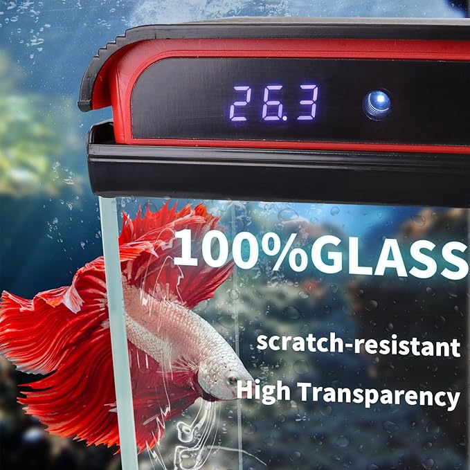 Glass 5 Gallon Fish Tank Aquarium - Smart Self-Cleaning Starter Kit with 3-Color LED Light, Ultra Quiet Pump & Filter, Temperature Monitoring for Betta Fish and Shrimp