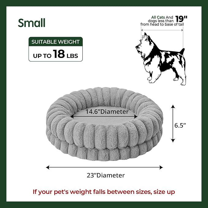 BALANCE Luxury Donut Dog Bed, 24 Inches Round Dog Beds for Small Dogs Washable, Orthopedic Calming Pet Bed for Puppy and Cats with Anti-Slip Bottom (Gray)