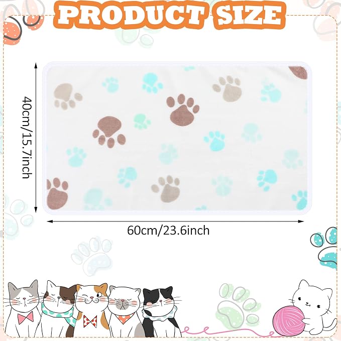 Tatuo 4 Pack Fleece Dog Blankets for Puppy Cats Multi-Size Sleep Mat for Pet Guinea Pig Soft Washable Warm Crate Bed Puppy Teething Toys Print Pattern Blanket Indoor(Milky White,24 x 16 Inch,Paw)