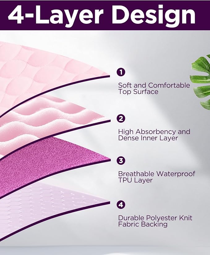 Washable Bed Pads 34" x 36" - 4 Pack, Pink, Waterproof Bed Pads for Incontinence, Bed Wetting Pads for Bed, Sofa, Floor, Resuable Underpads for Adults, Seniors, Pet