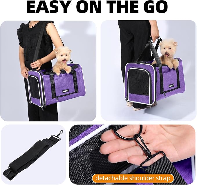 Cat Carrier for Travel, Soft-Sided, Top Loading, Privacy Curtain, to 20 lbs | Medium Pet Carry Bag Anxiety Cat, Vet Visit Car Transport Luggage Sleeve Suitcase Attachable Small Puppy Crate Kennel Purple