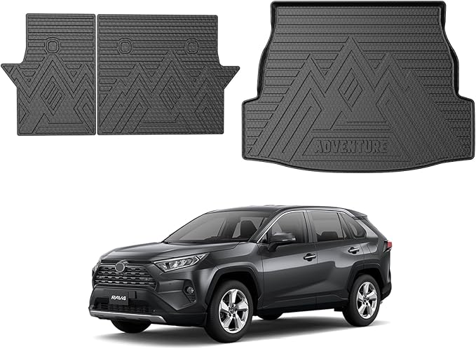 Mixsuper Cargo Liner for Toyota RAV4 2019-2025 Cargo Mat Backrest Mat for RAV4 All Weather Trunk Mat Backrest Mat TPE Back Seat Cover Protector for RAV4 Accessories