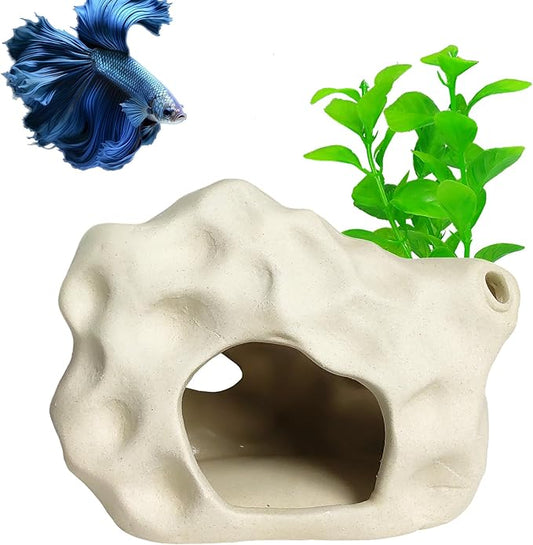 SpringSmart Aquarium Decor Rock Cave for Fish Shrimp Turtle Crab, Betta Fish Tank Decorations Ceramic Hiding Stone, Fish Bowl Landscape Rock