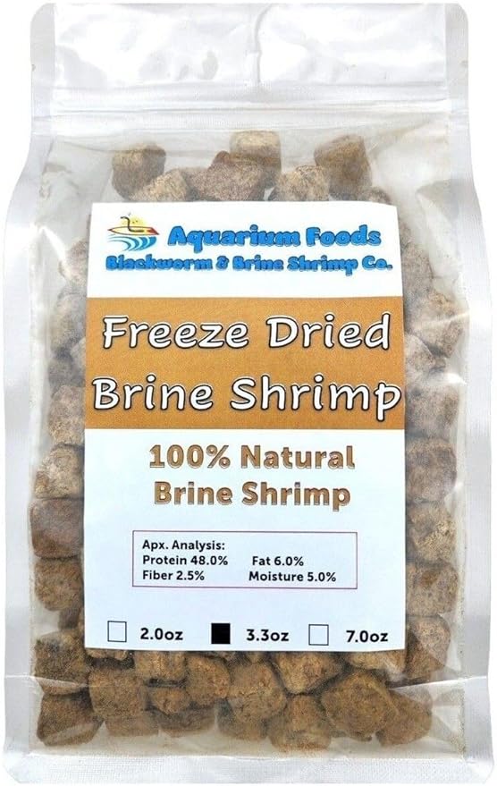 Aquatic Foods Inc. Brine Shrimp, Freeze Dried Floating Brine Shrimp Cubes for All Tropical Fish, Marine Fish, Discus, Cichlids, Koi & Pond Fish, Turtles…3.3oz Clear Bag