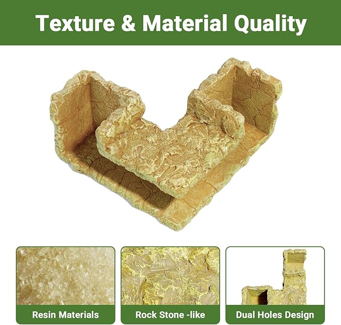 90° Corner Fish Cave Viewing Tunnels | Realistic Rock Formation Hideout for Shrimp, Plecos, Cichlids | BPA-Free Premium Resin, Safe for Aquarium (5.3”x5.3”x2.8”)