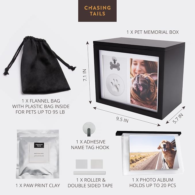 Chasing Tails Pet Urns for Dogs - Dog Urns for Ashes, Suitable for All Pets - Includes Paw Print Kit, Picture Frame and Photo Book for a Lasting Tribute and Keepsake Memory