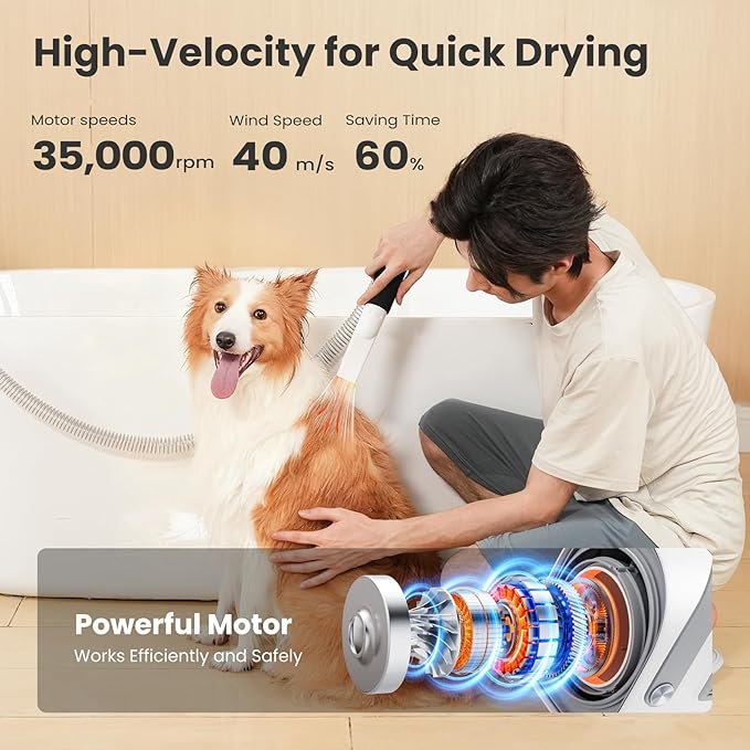 Pecute 7-in-1 Dog Grooming Vacuum & Dryer for Heavy Shedding | 10000Pa suction, adj suction & temp, home & salon use, 55dB low noise, 1.7L dust cup, reduces flying hair, easy cleanup