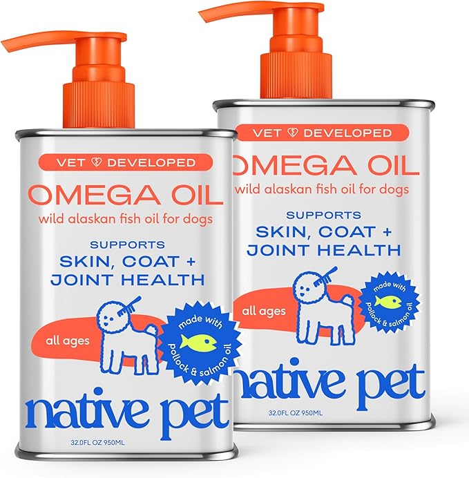 Native Pet Omega 3 Fish Oil for Dogs & Cats – Wild Alaskan Salmon Oil for Dogs Skin and Coat, Supports Joints, Heart & Shedding – Fast-Absorbing Omega 3 6 9 Liquid Supplement – 32oz (Pack of 2)