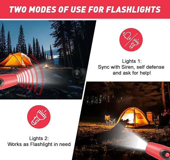 StarWorld Rechargeable Bear Horn - 120dB Electronic Air Horn for Bears with 4 Volume Levels & 3 Tones, Audible 0.5 Miles, LED Safety Light for Hiking, Camping, Wildlife Defense (red)