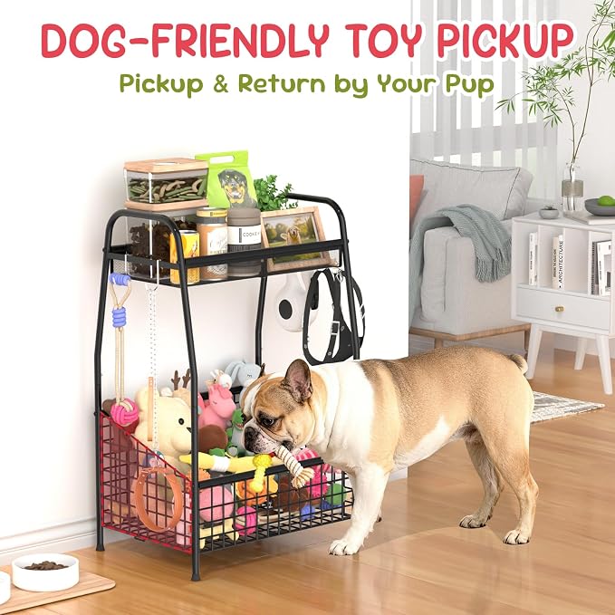 Kaiferty Indestructible Medium Dog Toy basket, Toy Box for Dogs,Pet Toys Bin Dog Metal Wire Basket for Toys, Food Storage, Storage Organizer Chest Storage, Toy Box for Living Room Area (Black)