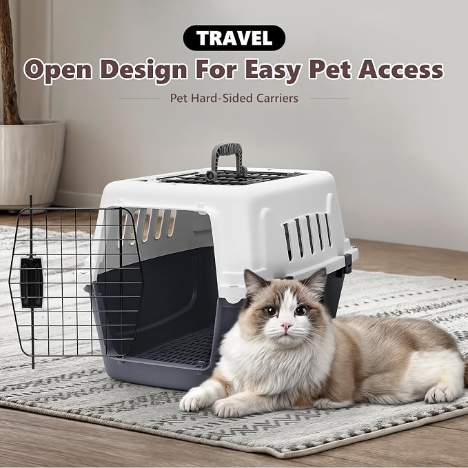Athena Collection 22" Hard-Sided Travel Pet Carrier for Small Dogs and Cats | Plastic Dog Crate with 2-Door Top & Front Load, Ventilation, Security Lock, Cat Dog Carrier for Pet, up to 22lbs, Grey