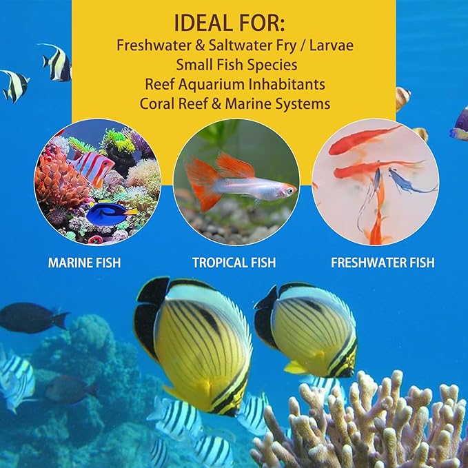 Instant Baby Brine Shrimp Fish Food - No Hatch High Protein Fry Food with Astaxanthin for Betta, Guppy, Discus, Tropical Fish, Corals, Jellyfish & Seahorses in Saltwater & Freshwater Aquarium (50ml)