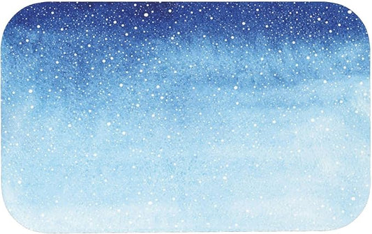 Door Mat, Winter Quick Dry Bath Mat, Christmas Falling Snow Splashes Stains of Watercolor, 31.4" W x 19.6" L, Multi-Purpose Rubber Floor Mat,Blue