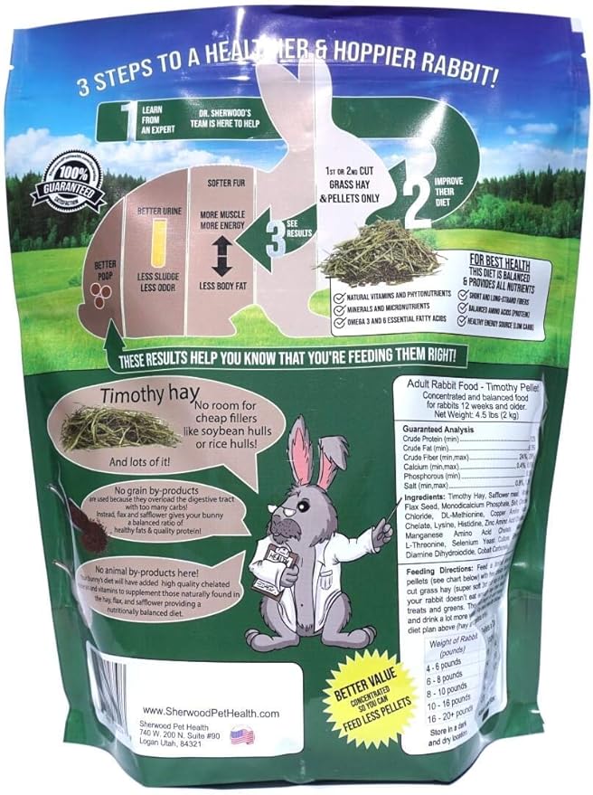 Sherwood Pet Health Adult Rabbit Food Timothy Hay Pellet 4.5 lbs. Hay-Based, Grain-Free, Soy-Free for Better Digestion