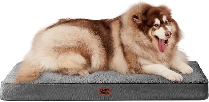 EHEYCIGA Orthopedic Dog Bed Large with Removable Washable Cover, 50IN Grey | Egg Crate Foam Support, Durable Oxford fabric, Non-Slip Bottom, Machine Washable, Soft Waterproof Plush Pet Bed Mat For Crate