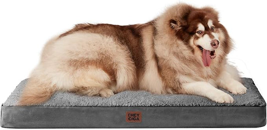 EHEYCIGA Orthopedic Dog Bed Large with Removable Washable Cover, 50IN Grey | Egg Crate Foam Support, Durable Oxford fabric, Non-Slip Bottom, Machine Washable, Soft Waterproof Plush Pet Bed Mat For Crate